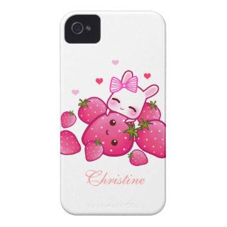 Cute bunny loves kawaii strawberry   Personalized iPhone 4 Case