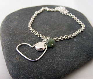 silver heart, initial and birthstone bracelet by tanya garfield jewellery