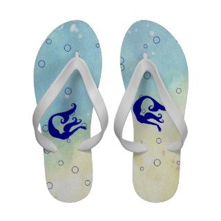 blue mermaids in teal blue water color flip flops