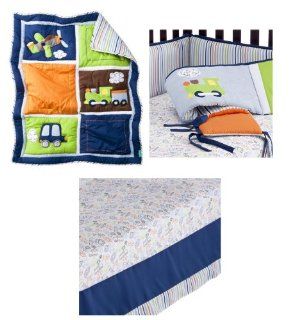 Tiddliwinks Come Ride With Me Collection Total Crib Set Includes Quilt, Fitted Sheet, Dust Ruffle and All Around Crib Bumper  Crib Bedding Sets  Baby
