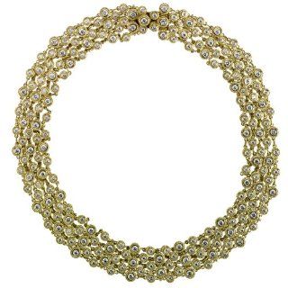 18k Yellow Gold Mesh Bezel Style Diamond Necklace (12.06 cttw, E F Color, VS1 VS2 Clarity), 16" Jewelry