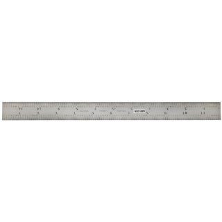 Starrett C604R 18 Spring Tempered Steel Rule With Inch Graduations, 4R Style Graduations, 18" Length, 1 1/8" Width, 3/64" Thickness Construction Rulers