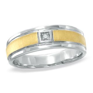 Solitaire Wedding Band in Sterling Silver and 14K Gold Plate   Size 10