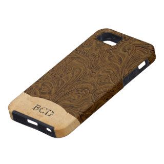 Monogrammed Tooled Leather Look Rustic Country iPhone 5 Case