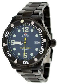 Sicura Men's Black IP 300M Automatic Diver Watch #SM606 GN (Blue Dial) Watches