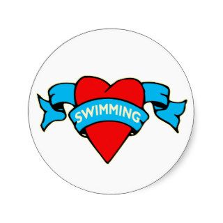 I heart swimming tattoo round sticker