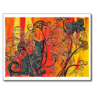 Flower Cat and Butterfly Post Cards