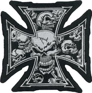 Lethal Threat Iron Cross Skull Embroidered Patch (Gray) Automotive