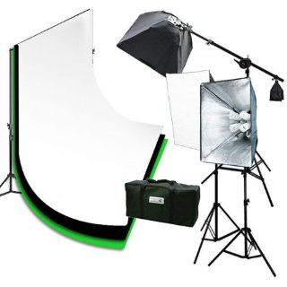 ePhoto 3pcs Chromakey Muslin Background Backdrop Support Stand & Complete 3200 Watt Video Photography Studio Lighting Kit H604SB2 69BWG  Photo Studio Backgrounds  Camera & Photo