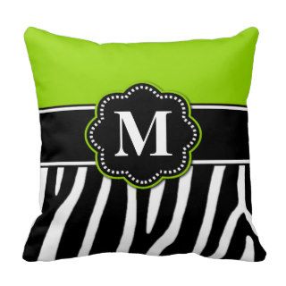 Lime Green Zebra Print Monogram Pillow