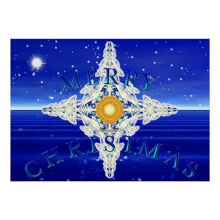 Merry Christmas Crystal Star   Blue Water Print