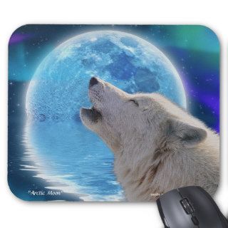 Howling Arctic Wolf & Moon Fantasy Art Mousepad