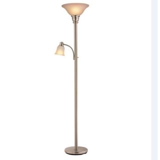 Portfolio 70.8 in 3 Way Switch Brushed Nickel Torchiere with Side Light Indoor Floor Lamp with Glass Shade