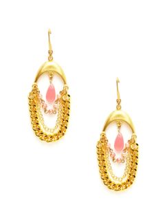 Gold Chain, & Pink Pearl Drop Earrings by David Aubrey