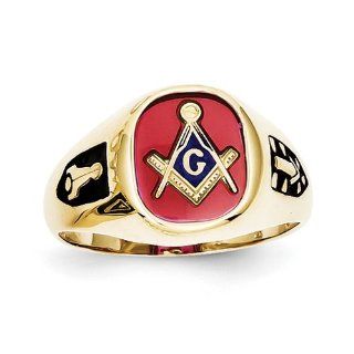 10k Red Acrylic Mens Masonic Ring Jewelry