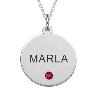 Engraved Disc Birthstone Pendant in 10K White or Yellow Gold (1 Stone