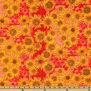 44'' Wide Sunflowers Tuscan Bouquet Red Fabric By The Yard