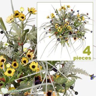 FOUR 19" Sunflower Daisy Mixed Artificial Flower Grass Arrangement   Artificial Plants