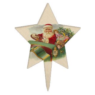 Vintage Christmas Santa in a Classic Antique Car Cake Toppers