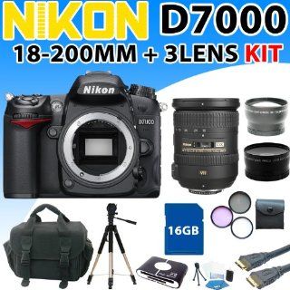 Nikon D7000 D 7000 Digital SLR Camera with Nikon Af s Dx Nikkor 18 200mm F/3.5 5.6g Ed Vr Ii Zoom Lens + 3 Lens 16gb Professional Shooter Kit  Digital Slr Camera Bundles  Camera & Photo