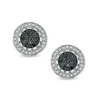 CT. T.W. Enhanced Black and White Diamond Cluster Stud Earrings in