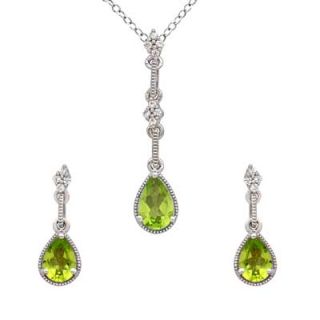 Pear Shaped Peridot and Lab Created White Sapphire Pendant and
