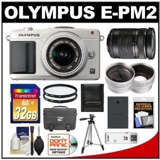 Olympus PEN E PM2 Digital Camera Body & 14 42mm II R Lens (Silver/Silver) with 40 150mm Lens + 32GB Card + Case + Battery + Tripod + Filters + 2 Lenses + Accessory Kit  Point And Shoot Digital Camera Bundles  Camera & Photo