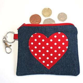 spotty heart denim purse by nickynackynoo