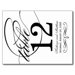 Table Number Card  Black Calligraphy Design Post Cards