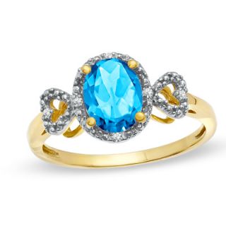 Oval Blue Topaz and Diamond Accent Ring in 10K Gold   Zales