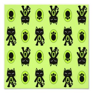 Kawaii Green Cat and Paw Print Pattern Art Photo