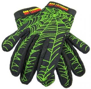 Black/Green Spider Web Motorcycle Gloves Mechanics Work (Medium) Clothing