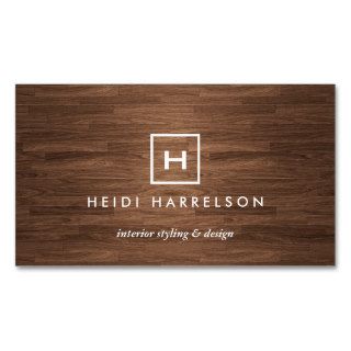 BOX LOGO with YOUR INITIAL/MONOGRAM on BROWN WOOD Business Card