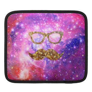 Gold Glitter Mustache Hipster Glasses Pink Nebula Sleeve For iPads