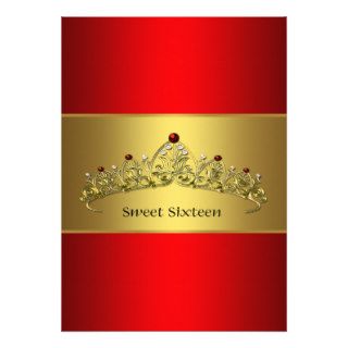 Red Gold Tiara Sweet Sixteen Party Invitation