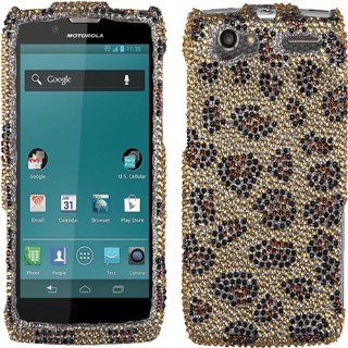 Leopard Brown Camel Bling Rhinestone Crystal Case Cover Diamond Skin Faceplate For Motorola Electrify 2 XT881 with Free Pouch Cell Phones & Accessories