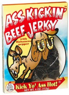 Ass Kickin' Beef Jerky with Habanero Pepper, 4 Ounce Package  Jerky And Dried Meats  Grocery & Gourmet Food