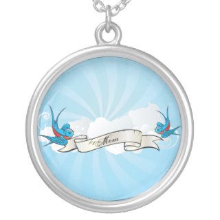 #1 Mom Tattoo Swallow and Banner Necklace