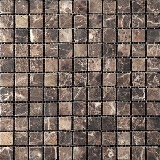 Dark Emperador 1x1*3/8, Tumbled Mosaic Tile, Meshed on 12" X 12" sheet   Marble Tiles  