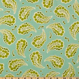 58'' Wide Heather Bailey Freshcut Laminated Cotton Dotted Paisley Aqua Fabric By The Yard