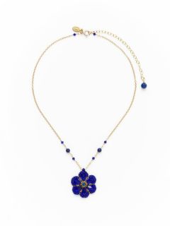 Lapis Beaded Flower Pendant Necklace by Miguel Ases