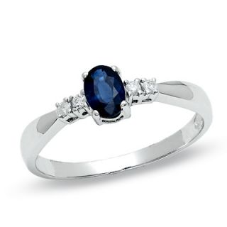 Oval Sapphire Ring in 10K White Gold with Diamond Accents   Zales