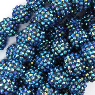 12 16mm resin acrylic rhinestone round bead finding blue