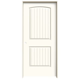 ReliaBilt 2 Panel Round Top Plank Solid Core Smooth Molded Composite Right Hand Interior Single Prehung Door (Common 80 in x 36 in; Actual 81.68 in x 37.56 in)