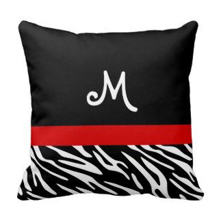 Trendy Black and Red Zebra Stripe Monogram Pillows