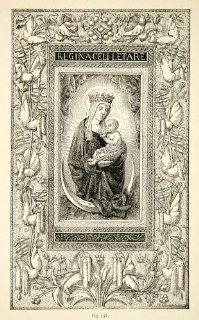 1888 Wood Engraving Child Virgin Decorative Border Religious Angel Baby Infant   Original Wood Engraving   Prints