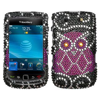 Hard Cover Case Skin Protector for Blackberry Torch 9800   Owl Diamante Diamond Cell Phones & Accessories