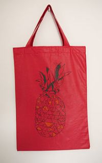 screen printed pineapple tote bag in red by amber elise prints