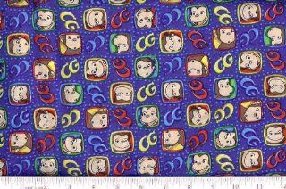 Curious George Face in Squares Fabric By the Yard