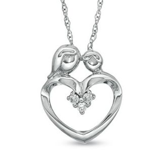 Diamond Accent Heart Shaped Motherly Love Pendant in 10K White Gold